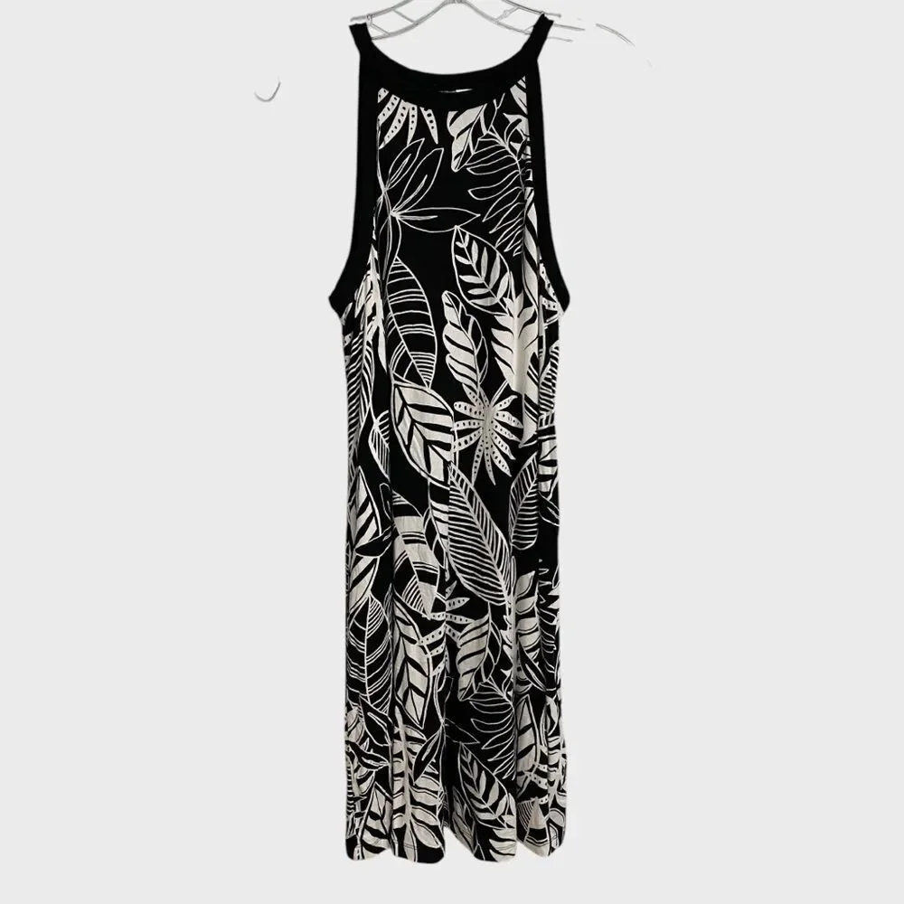 Old Navy Sleeveless Jersey-Knit Swing Dress Women's Size S Tropical Leaf Beach